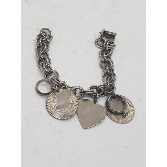 Vintage Chunky Charm Bracelet Heart Ring Charm Wedding Anniversary Engravable - Picture 4 of 12
